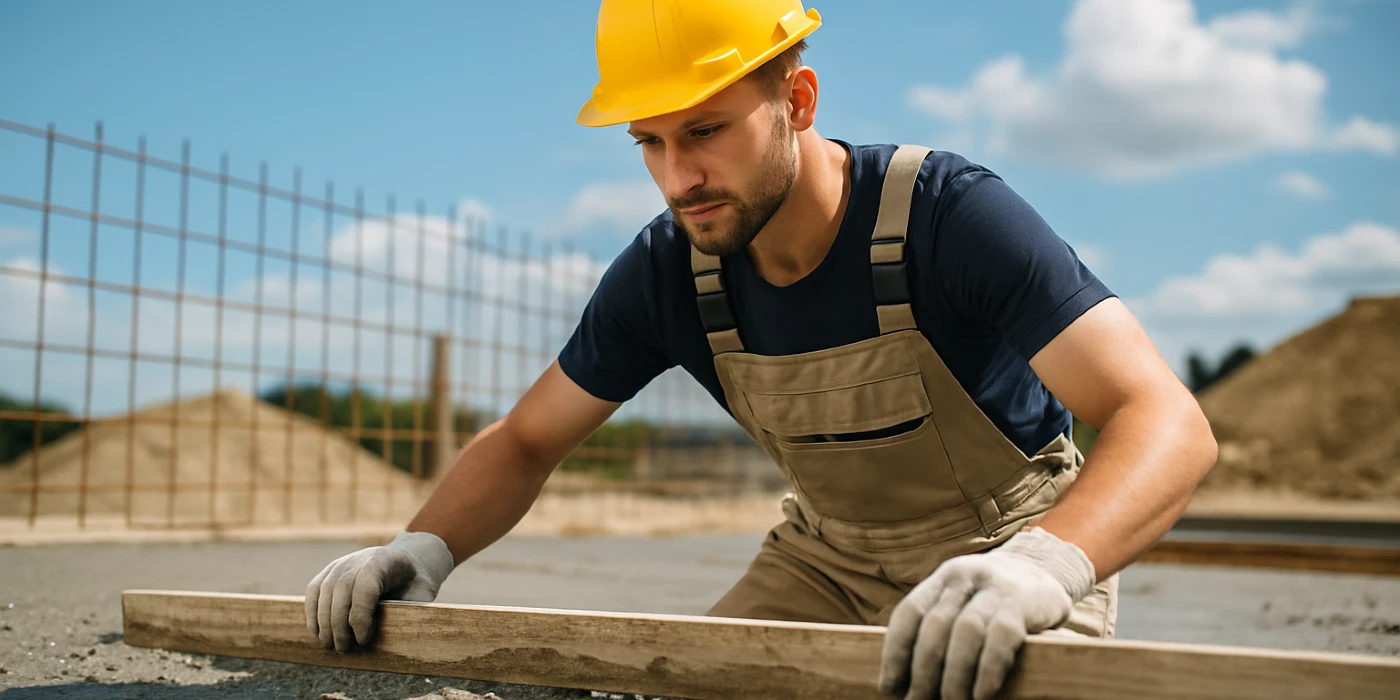 a male concrete worker spreading fresh cement on rebared ground from TJ Concrete Contractor in Dallas, TX - commercial concrete services