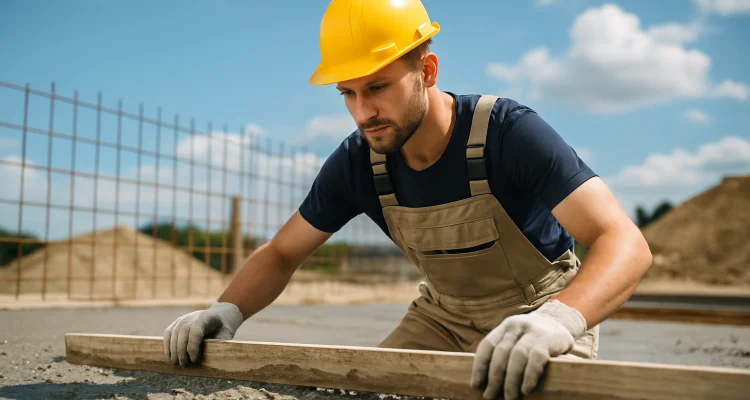 a male concrete worker spreading fresh cement on rebared ground from TJ Concrete Contractor in Dallas, TX - commercial concrete services