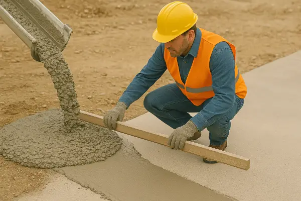 a male concrete worker adding cement to a walkway from TJ Concrete Contractor in Dallas, TX - commercial concrete services