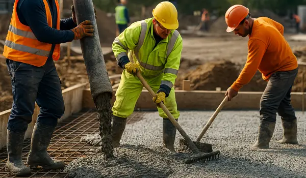 3 concrete contractors spreading concrete on the ground from TJ Concrete Contractor in Dallas, TX - Concrete Contractor 3 concrete contractors spreading concrete on the ground from TJ Concrete Contractor in Dallas, TX