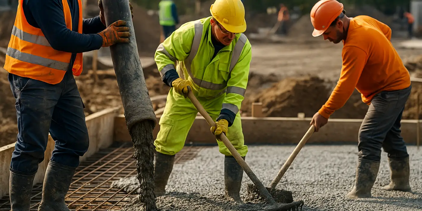 3 concrete contractors spreading concrete on the ground from TJ Concrete Contractor in Dallas, TX - Concrete Contractor Near Me