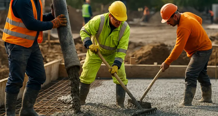 3 concrete contractors spreading concrete on the ground from TJ Concrete Contractor in Dallas, TX - Concrete Contractor Near Me