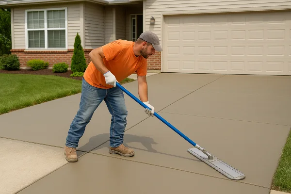 a male worker finishing a concrete driveway from TJ Concrete Contractor in Dallas, TX - Concrete Contractor Near Me