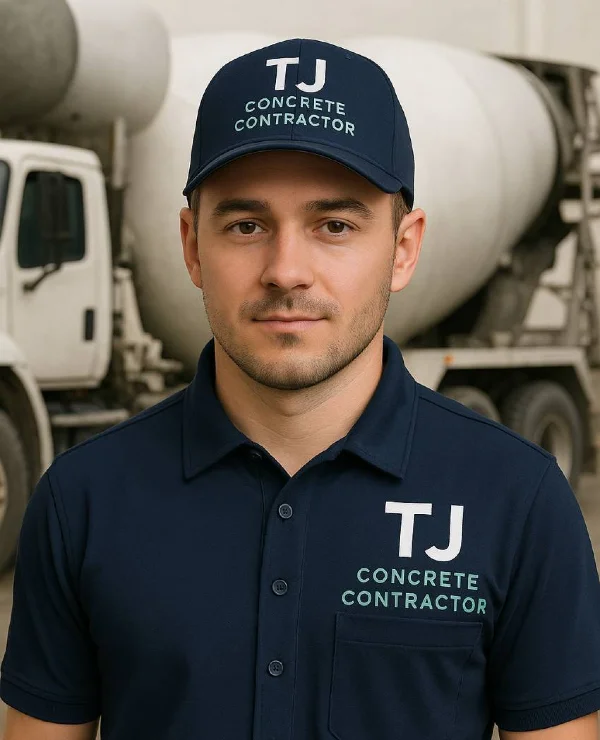 A worker from TJ Concrete Contractor team in New Braunfels, TX looking at the camera