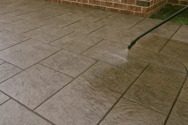 a stamped concrete patio being finished from TJ Concrete Contractor in Dallas, TX - residential concrete services