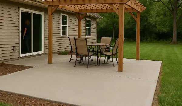 a concrete patio with a pergola from TJ Concrete Contractor in Dallas, TX - Sidewalk repair