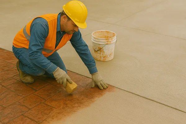 a male worker working on a concrete stamped project from TJ Concrete Contractor in Dallas, TX - stamped concrete driveway