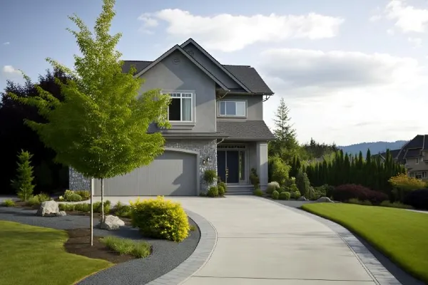 A house in The Woodlands, TX featuring a concrete driveway built by TJ Concrete Contractor team
